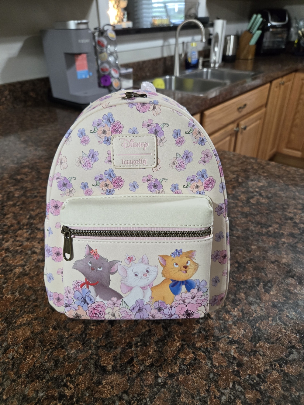Loungefly Disney The Aristocats Floral Mini Backpack - Cream, Purple & Pink